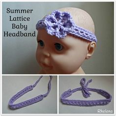 a crocheted headband with a flower on top and the words summer lattice baby headband below it