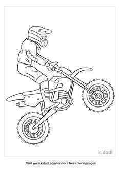 a coloring page with a dirt bike rider in the middle of it's jump