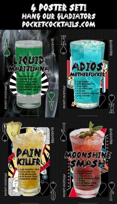 four different types of cocktails are shown in this graphic art workbook, which includes the