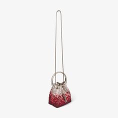 BON BON | Silver And Red Satin Bag with Crystals | JIMMY CHOO Bon Bon Candy, Hand Beaded Bag, Statement Handbag, Satin Bags, Shoulder Strap Bag, Colorful Candy, Bon Bon, Red Satin, Beaded Bags