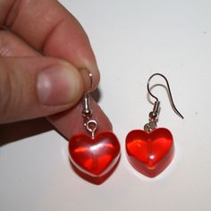 "Chunky Heart Earrings These measure 1.5\" long including hooks Lightweight" Big Chunky Heart Earrings, Resin Heart Earrings For Gifts, Cute Resin Heart Earrings For Valentine's Day, Valentine's Day Tarnish-resistant Heart Earrings, Valentine's Day Tarnish-resistant Heart Drop Earrings, Red Dangle Heart Earrings, Heart-shaped Resin Earrings For Party, Handmade Heart-shaped Novelty Earrings, Heart Shaped Lollipops