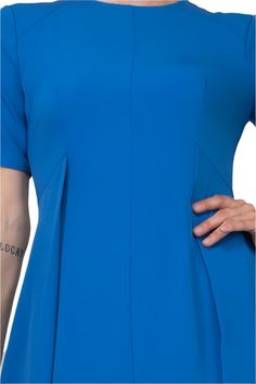 Get ready to turn heads in the Maggy London Crew Neck Short Sleeve Pleated Solid Zipper Back Scuba Dress! With its flattering pleated design and stylish zipper back, this dress is sure to make a statement. Made with high-quality scuba material, it offers the perfect combination of comfort and style. Dress it up for a night out or dress it down for a casual day look. Whatever the occasion, this dress will make you feel confident and beautiful. Blue Workwear Dress With Back Zipper, Blue Dress With Back Zipper For Work, Fitted Blue Dresses With Box Pleat, Fitted Blue Dress With Box Pleat, Blue Fitted Dress With Box Pleat, Knitted Swimsuit, Scuba Dress, Maggy London, New Fashion Trends