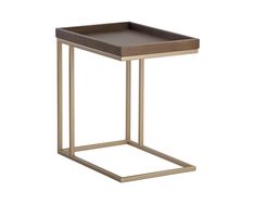 the side table is made from metal and wood, with a square tray on top