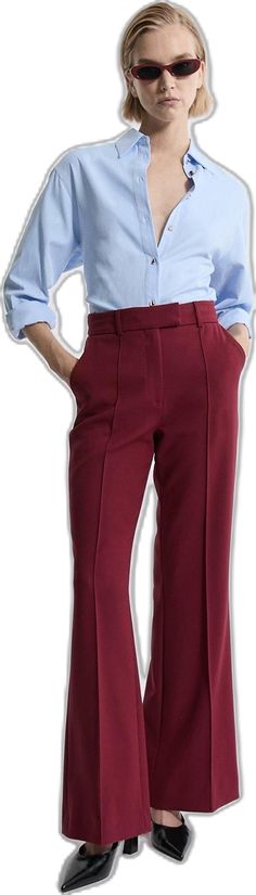 Fitted Burgundy Pants For Work, Chic Burgundy Workwear Pants, Burgundy Stretch Pants For Workwear, Burgundy Straight Work Pants, Elegant Tailored Red Dress Pants, Burgundy Straight Pants For Work, Burgundy Straight Pants For Workwear, Classic Red Bottoms For Business Casual, Red Stretch Pants For Office