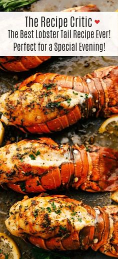 lobsters with lemon slices and herbs on the side