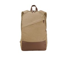 This vintage-inspired backpack has modern perks like a large main compartment with a dedicated laptop sleeve and plenty of storage. 16-ounce 100% cotton canvas Zippered main compartment opens to cotton-lined area with suspended padded laptop sleeve Angled front covered welt zipper for easy decoration Padded shoulder straps with adjustable cotton webbing and faux leather trim reinforcement Easy-grab faux leather tab zipper pulls Antique-finish metal buckles and sliders Side water bottle pocket wi Cotton Canvas Backpack With Canvas Lining, Casual Beige Cotton Backpack, Functional Cotton Backpack With Zipper Pocket, Cotton Backpack For Everyday Use, Everyday Cotton Backpack With Zipper Pocket, Cotton Backpack With Zipper Closure For Everyday Use, Everyday Cotton Backpack With Canvas Lining, Cotton Backpack With Zipper Closure, Everyday Brown Cotton Backpack