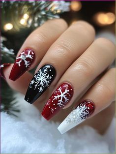 Tis the season for fabulous French tips with a holiday twist! Explore 30 stunning Christmas nail designs that'll make your hands the talk of every winter gathering. From delicate holly leaf accents to sparkling ombre effects, these festive manicures capture the joy and magic of the season. Get ready to shine! Ombre Christmas Nails Winter, Christmas Ombré Nails, Holiday Nails French, Glittery French Tip Nails, Nails For December, Coffin Nails Christmas, Holiday Manicure Ideas, Snowflake Christmas Nails, Christmas French Nails