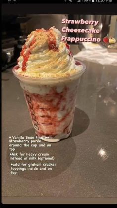 an ice cream sundae with strawberry cheesecake topping