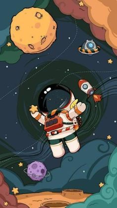 an astronaut floating in space with planets around