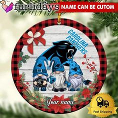 personalized christmas ornament with an image of two gnomes and a black cat