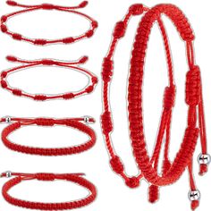 Casual Red Braided Bracelets As Gift, Casual Red Braided Bracelets For Gift, Red Braided Friendship Bracelet With Sliding Knot, Red Braided Bracelet With Sliding Knot For Friendship, Red Braided Bracelets For Valentine's Day, Casual Red Bracelets For Valentine's Day, Bracelets Red, String Bracelets, Devil Eye