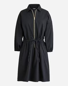 J.Crew: Cinched Zip-up Dress In Drapey Cotton For Women Spring Cotton Dress With Zipper Closure, Spring Workwear Dress With Invisible Zipper, Spring Workwear Dresses With Zipper Closure, Zip Up Dress, Knit Wrap Dress, Blue Sleeveless Dress, Lace Shift Dress, Jcrew Women, Silk Maxi Dress