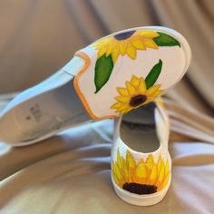 Hand Painted Slip On. Sunflower Design Womens Wedge Sneakers, Leopard Slip On Sneakers, Slide On Sneakers, Memory Foam Shoes, Shoes Diy