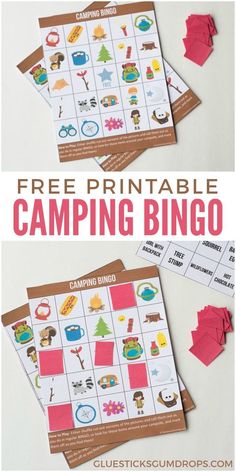 the printable camping game is on top of two sheets of paper