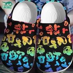 Colorful Magic Mickey Mouse Clogs For Kids & Adults Casual Mickey Mouse Clogs With Round Toe, Multicolor Round Toe Clogs For Beach, Playful Plastic Clogs For The Beach, Casual Multicolor Closed Toe Slippers, Playful Plastic Clogs For Beach, Playful Plastic Beach Clogs, Fun Multicolor Non-slip Slippers, Multicolor Non-slip Clogs For Summer, Summer Multicolor Non-slip Clogs