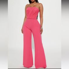 Reason For Selling: Changed My Mind And Wore Something Different To A Party. Elegant High Waist Pink Jumpsuits And Rompers, Elegant Pink High-waist Jumpsuits And Rompers, Fitted Wide Leg Strapless Jumpsuit For Spring, Fitted Strapless Wide Leg Jumpsuit For Spring, High Waist Strapless Jumpsuit For Going Out, Going Out High Waist Strapless Jumpsuit, Pink Strapless Jumpsuit For Spring Date Night, Chic Pink Stretch Strapless Jumpsuit, Wide Leg Jumpsuits For Going Out In Spring