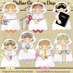 the dolls are all dressed up in white