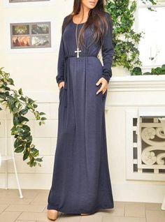 Sku CY-!19687 Material Cotton-blend Style Long Sleeves Feature Solid Occasion Going out , Casual , Vacation Neckline Round-neck Seasons Spring , Summer , Autumn Type Maxi Dresses Color BLUE,GRAY Size S,M,L,XL Size chart: Please consult the size chart we provide for this item's measurements to help you decide which size to buy. CMINCH Cm Bust Waist Hips Length S 86 90 101 140 M 92 96 107 141 L 98 102 113 142 XL 104 108 119 143 Blue Solid Color Maxi Dress For Fall, Casual Solid Blue Maxi Dress, Casual Blue Solid Color Maxi Dress, Casual Blue Maxi Dress Solid Color, Blue Long Sleeve Maxi Dress With Pockets, Fitted Blue Maxi Dress With Pockets, Blue Long Maxi Dress For Fall, Blue Crew Neck Winter Dress, Fitted Navy Long Sleeve Maxi Dress