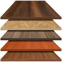 four different types of wood planks stacked on top of each other in various colors