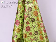 Green Indian Brocade Fabric By The Yard Banarasi Silk Bridal Wedding Dresses Lehenga DIY Crafting Sewing Drapery Upholstery Decor Costume. This is a beautiful multi color banarasi pure silk brocade in floral design fabric in multi color (Apple Green with Brown, Magenta, Orange, Burgundy, Mustard Yellow) and Gold. ➤Product : Brocade Fabric ➤Fabric Type: Blended Silk (Viscose + Rayon and 30% Silk) Fine Quality Zari Brocade Weaving from Banaras ➤Color: Base color is Apple Green with Brown, Magenta, Fitted Green Banarasi Silk Dress, Raw Silk Fabric For Wedding And Diwali, Festive Multicolor Wedding Fabric, Green Brocade Embroidered Fabric With Zari Work, Green Brocade Fabric With Zari Embroidery, Green Embroidered Brocade Lehenga, Fitted Brocade Embroidered Fabric With Dupatta, Fitted Embroidered Brocade Fabric With Dupatta, Green Brocade Dupatta For Reception