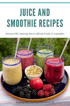 the best is smoothie recipes on a plate with fruit and yogurt in them