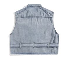 Placket: Single-breasted buckle Casual Denim Outerwear With Belt Loops, Casual Denim Jacket With Belt Loops, Military Sleeveless Vest With Pockets, Medium Wash Button-up Denim Vest With Pockets, Single Breasted, Buckle, Blue, Black