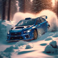 a subarun car driving through the snow