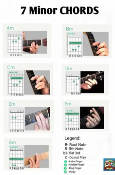 the guitar chords are arranged and labeled in different ways, including one with fingers on it