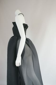 BIOArchival Couture early 1988 Romeo Gigli Pleated Pliss Gown Insane black pleated semi sheer origami dress Fitted ruffle button bust with ruffed detail extravagant semi sheer structural origami skirt Pictures say it all really. Perfect for an event or wedding No tag size Our estimate is XS size UK 6 or 8 with small bust  good vintage condition, moderate wear to be expected of any secondhand or vintage item fading of fabric on buttons and button holes Sheer Vintage Dress, Origami Skirt, Origami Dress, Romeo Gigli, Couture Gown, Couture Gowns, Vintage Dress, Dress Clothes For Women, Vintage Dresses