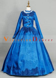 Victorian Civil War Dickens Faire Caroler Maid Dress   Condition: Brand New  Color: amp;nbsp; Green / Black / Red/ Blue / Purple / Rose Red / Customized Color  Material: This Civil War Dress is made of amp;nbsp; High Quality satin, soft,smooth and comfortable to wear  Sleeve Length: Full Sleeve  Dresses Length:Floor-Length  Neckline: amp;nbsp; O-Neck  Decoration: Ruffles + Lace + Button  Style: This dress is perfect for civil war,victorian,medieval,regency,renaissance, wedding, cosplay, themed p Victorian Dress Costume For Medieval Festivals, Victorian Dress For Fancy Dress And Medieval Festivals, Vintage Victorian Dress For Fancy Dress And Medieval Festivals, Regency Style Victorian Costume Dress For Medieval Festivals, Victorian Dress For Medieval Festivals, Regency Style Victorian Dress For Medieval Festivals, Historical Blue Victorian Dress Costume, Regency Style Costume Dress With Buttons, Vintage Victorian Dress For Larp And Medieval Festivals