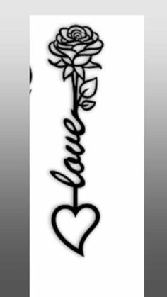 the word love with a rose and heart on it is shown in this tattoo design