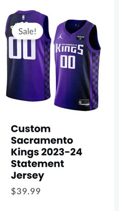 the sacramento kings basketball jersey is on sale for $ 9 99, and it's purple