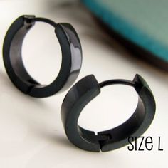 $17 etsy, clean black hoops for the hubby Black Round Jewelry For Streetwear, Black Hoop Jewelry For Streetwear, Black Hoop Earrings For Streetwear, Modern Black Hypoallergenic Hoop Earrings, Small Black Hypoallergenic Hoop Earrings, Hypoallergenic Small Black Hoop Earrings, Modern Black Stainless Steel Hoop Earrings, Black Stainless Steel Hoop Earrings As Gift, Black Stainless Steel Hoop Earrings