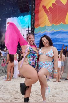 Unleash your festival spirit with these bold and beautiful rave outfits! 🌟 The left outfit features a vibrant, trippy print rave bodysuit adorned with mesh pink bell sleeves, perfect for standing out in the crowd. The right outfit radiates fun with its playful floral two-piece set, combining comfort and style effortlessly. Both looks are designed to bring positivity and joy to any music festival. #RaveGirl #MusicFestivalOutfit #FreedomRaveWear #FestivalFashion #EDMFashion #RaveOutfit Rave Bottoms, Floral Two Piece, Bold And Beautiful