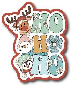 an animal themed sticker with the words oh hoo written in different font styles