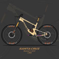 the new santa cruz bike is shown in this graphic art work, which features an orange and