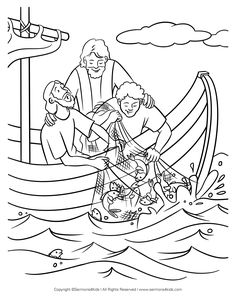 jesus and his children in the boat coloring page