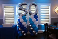 balloons are arranged in the shape of the number 50 on display at a 50th birthday party