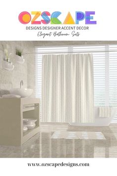 Dive into a world of ocean-inspired elegance with this beige and white coastal pebble striped shower curtain, matching bath mat, and towel set by Ozscape Designs. Ease into serenity with these stunning pieces that create the perfect beach escape right in your own home. Shop now at www.ozscapedesigns.com! Modern Bathroom Accessories