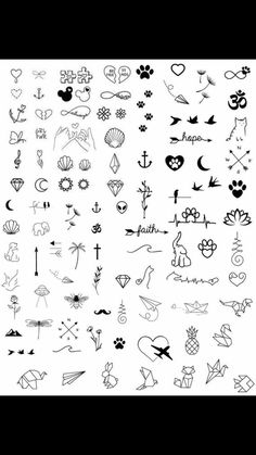 an assortment of different tattoos on a white background