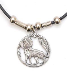 Silver Howling Wolf Necklace on 24" Leatherette Cord Pendant approx 7/8 of an inch     Makes a Great Addition to Any Western Outfit   **CHECK OUT MY EBAY STORE**       Want/Need more of this item? Contact Me for Availability.   COMBINED SHIPPING: Buy Multiple Items and save on shipping! Items must be paid for within 3 days of Auction Close. Adjustable Medallion Necklace With Lobster Clasp, Adjustable Nickel-free Medallion Necklace, Cowboy Jewelry, Cowgirl Necklaces, Jewelry Western, Black Leather Necklace, Wolves Pendants, Western Necklaces, Wolf Necklace