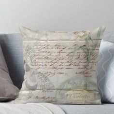 an old letter with butterflies on it throw pillow