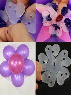 four pictures with different shapes and sizes of balloons