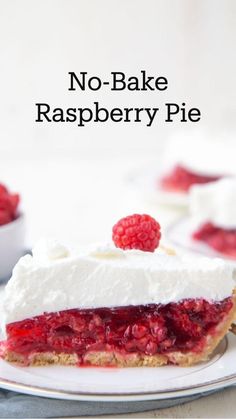 a slice of raspberry pie on a white plate