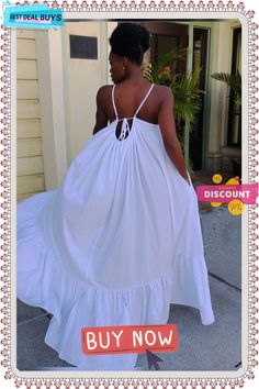 Plus Size Spaghetti Strap Ruffle Beach Maxi Swing Dresses Long Flowy Summer Dress, Loose Flowy Dress, Flowy Summer Dress, Long Maxi Dresses, Maxi Dresses For Women, Dresses Beach, Custom Size Dresses, Long Midi Dress, Beach Maxi Dress