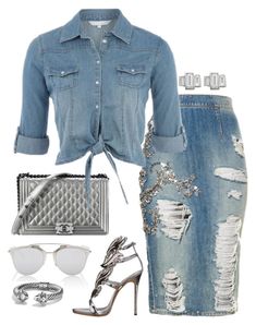 "Denim" by fashionkill21 ❤ liked on Polyvore featuring Giuseppe Zanotti, Finn, Christian Dior and David Yurman Women Denim Outfits, Looks Total Jeans, Chic Wardrobe, Looks Chic, Fall Collection, Fashion Mode, Jean Skirt