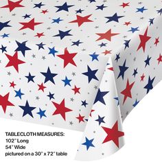 a tablecloth with red, white and blue stars on it is shown in full view