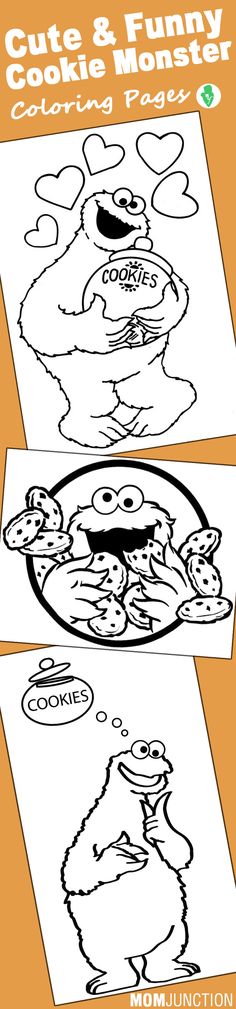 the cookie monster coloring page is shown in two different ways, including one with an image of