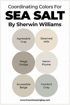 four different shades of sea salt by sherylin williams, including gray and white