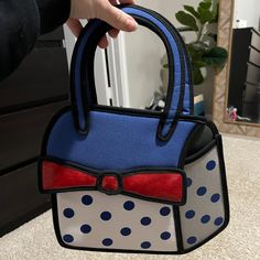 Blue And Polka Dot With Red Boy Handbag. Super Cute 2d Design Bag. Never Used Rare! Blue Box Shoulder Bag For Gift, Blue Box Shoulder Bag As Gift, Blue Handheld Shoulder Bag, Blue Shoulder Box Bag For Gift, Blue Shoulder Box Bag As Gift, Blue Pouch Box Bag As Gift, Blue Top Handle Box Bag For Gift, Blue Top Handle Box Bag As Gift, Blue Satchel Box Bag For Gift